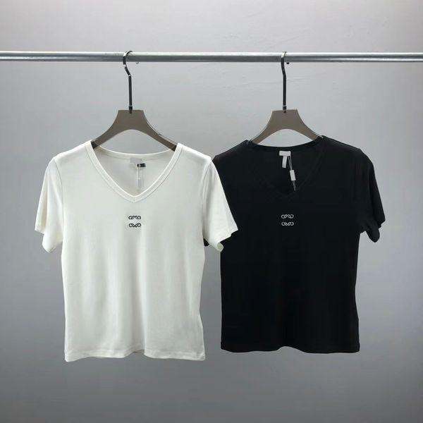 

2023 summer casual tshirt designer clothes women letter t shirt short sleeve chest embroidered v-neck short-sleeved waist t-shirt white blac