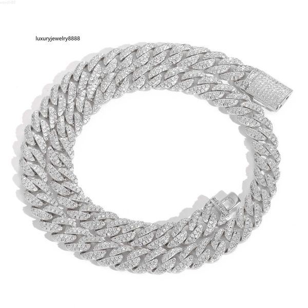 

iced out pass diamond tester vvs moissanite jewelry necklace bracelet women 10mm cuban link chain, Silver