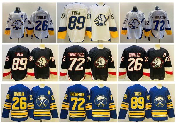 

sabres tage thompson hockey jersey buffalo owen power rasmus dahlin alex tuch blue white black size s-3xl, Black;red