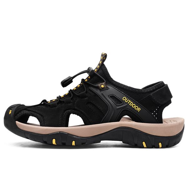 

genuine leather shoes designer men sandals big size summer beach sandals slippers gentle luxury black shoes item 7239-1 sport casual men&#03