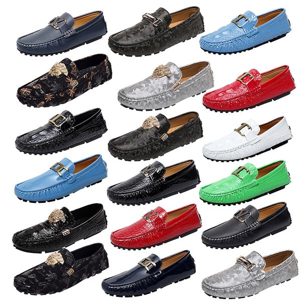 

luxury brands brogue metal buckle leather shoes patent leather glossy casual business shoes comfortable round toe loafer size 35-48, Black