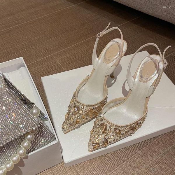 

dress shoes spring summer lace mesh pointed rhinestone sandals crystal stiletto bridal wedding large size small women, Black