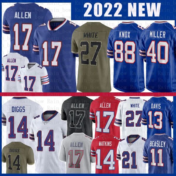 

josh allen football jersey tre'davious white von miller stefon diggs dawson knox gabriel davis buffalos micah hyde kaiir elam poyer bil, Black;red