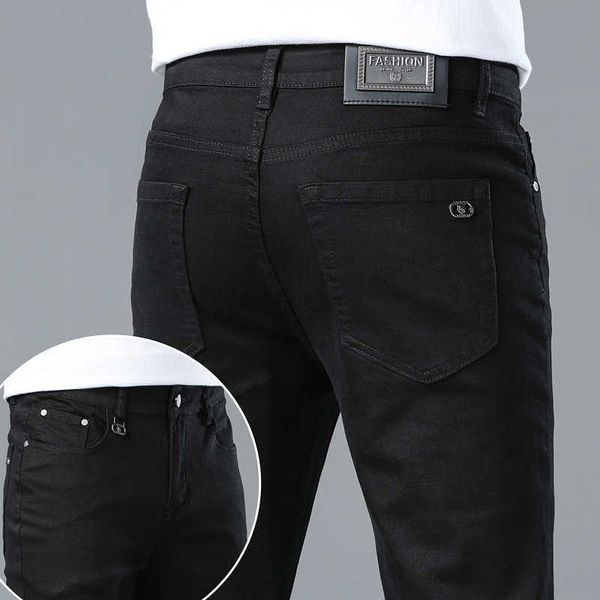 

spring thin 2023 men's jeans korean edition slim fit high end european pure black youth pants, Blue