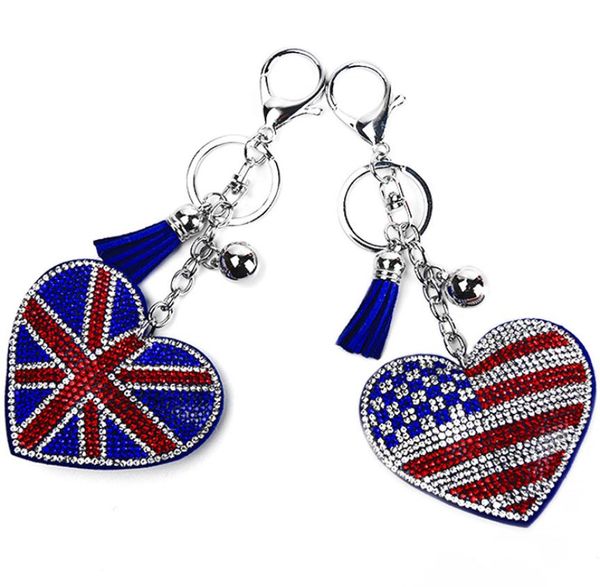 

fashion diamond set velvet usa uk flag keychain for men women peach heart keychains pendant luggage car key rings jewelry gift acc1685339, Silver
