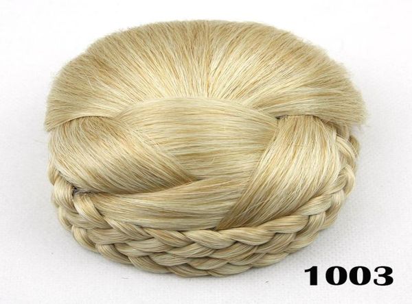 

wholeblonde braided clip in hair bun hair chignon hairpiece donut roller bun hairpiece color 10039933366, Black;brown
