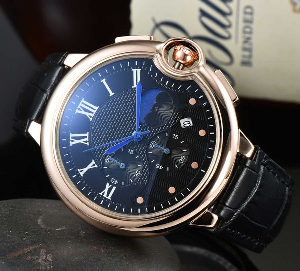 

men designer luxury watches full function quarz movement watches waterproof leather strap wristwatches, Slivery;black