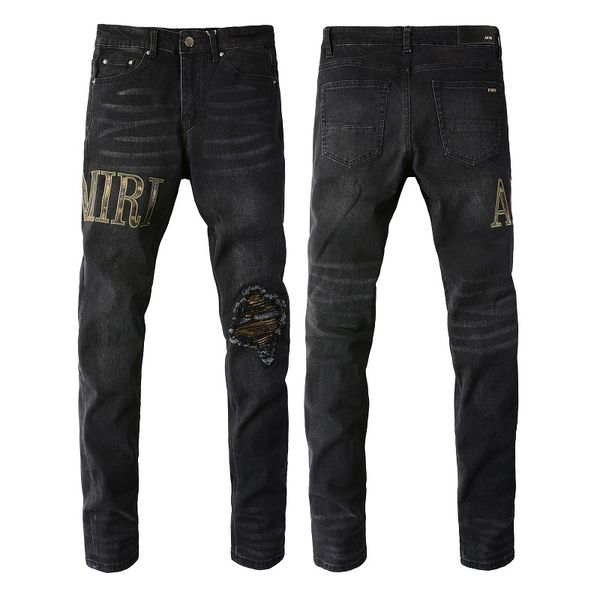 

designer mens jeans denim high street embroidery pants fashion holes trouser hip hop distressed zipper trousers for male, Blue
