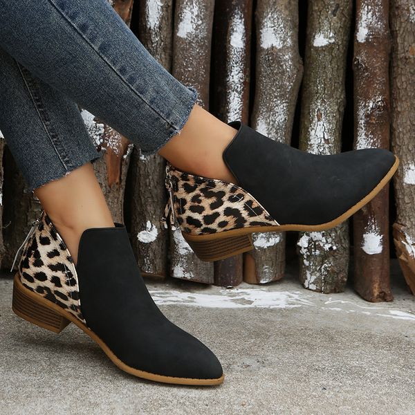 

fashion women boots winter retro women ankle boots leisure leopard ankle boots comfortable ladies shoes plus size, Black