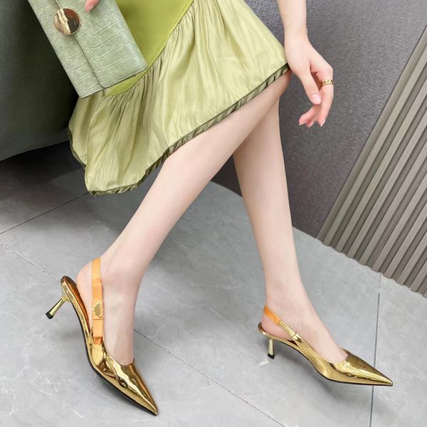 

2023 new product pointed sandals fashion ankle strap back empty toe designer shoes genuine leather 5cm high heel banquet dress shoes, Black