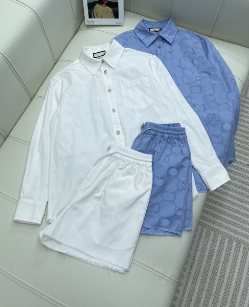 

2023 luxury women's two piece shorts fashion women casual g letter embroidery suit long sleeve lapel loose jacket high waist shorts two, White