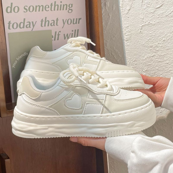 

white shoes for women love heart pattern casual designer sports sneakers platform autumn breathable female niche footwear, Black