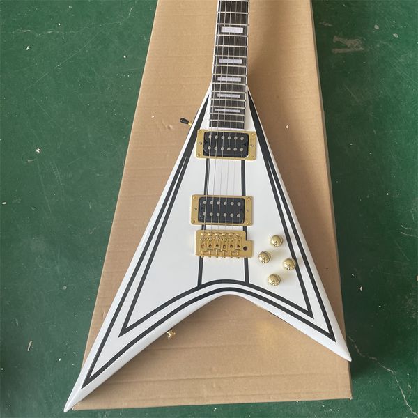 

custom jack randyrhoa rrv concorde v electric guitar white black line gold hardware block inlay tremolo bridge whammy bar