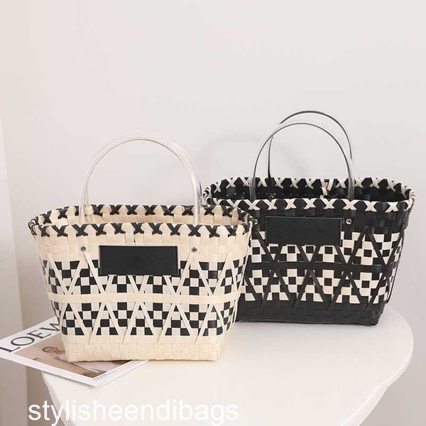 

other bags black and white plaid texture hand woven new panda color vegetable basket niche portable shopping women's bag stylisheendiba, Black;red