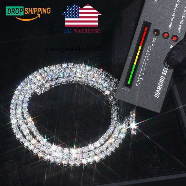 

dropshipping usa stock 3mm 4mm 5mm 925 sterling silver vvs moissanite diamond cluster tennis chain necklace