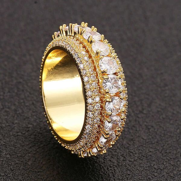 

band rings micro set five rows zircon rotable ring full zircon hip hop personalized rotating ring 230610, Silver