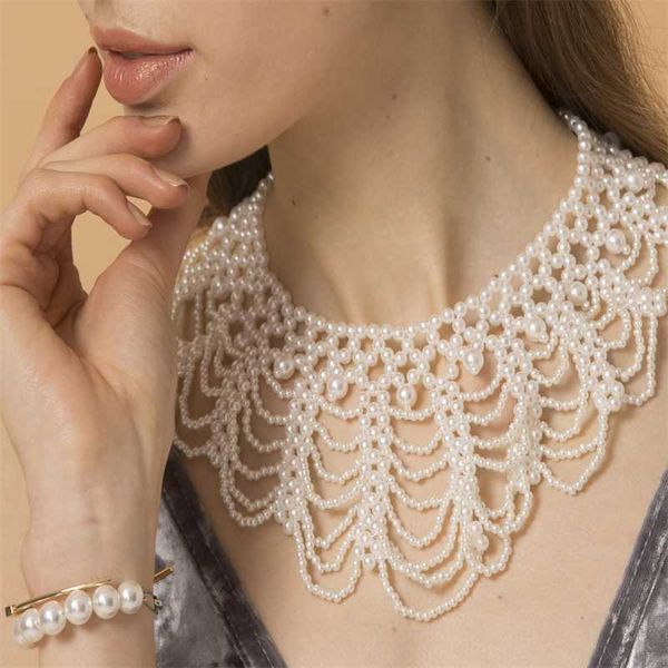 

beaded necklaces factory outlet ladies fashion women chain imitation pearls necklace sweet braided wedding party jewelry lovers chocker 2306, Silver