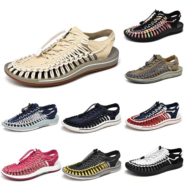 

2023 beach woven shoes men colorful white blue beige pink brown black red trainers outdoor sandals