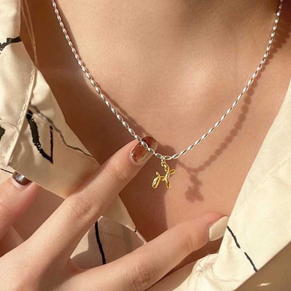 

beaded necklaces voq silver color cute animal balloon dog necklace creative pendant clavicle chain ladies girl gift jewelry 230613