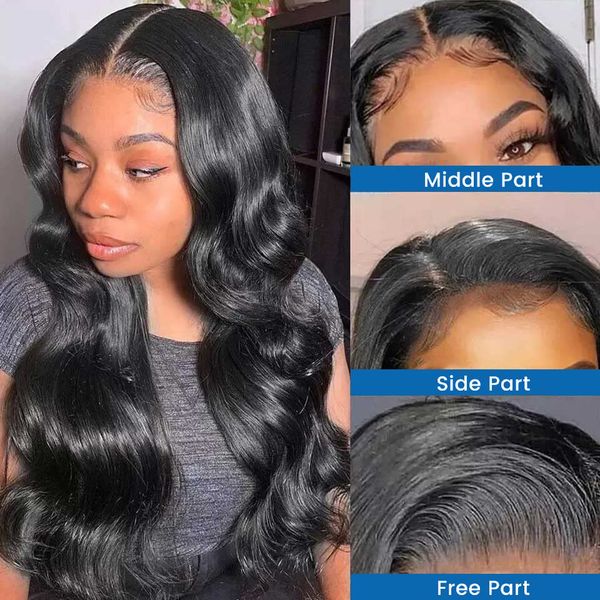 

body wave lace front wigs transparent lace wigs for women hair wig natural color 26 inch 150 density, Black;brown