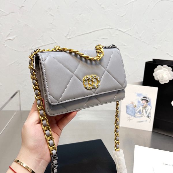 

light grey handle bags luxury shoulder bag channel cc woc chain flap designer crossbody genuine leather chain diamond lattice women cowhide