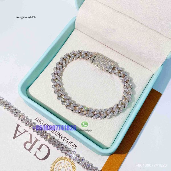 

popular design 6mm 8mm 1 row iced out 925 sterling silver diamond moissanite cuban link bracelet