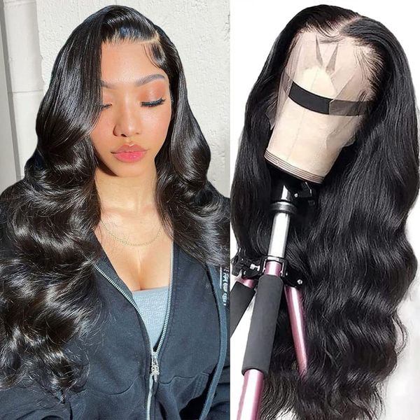 

body wave 13x6 13x4 human hair 40 inch loose wave hd lace frontal wigs for women pre plucked brizilian glueless hair wig, Black;brown