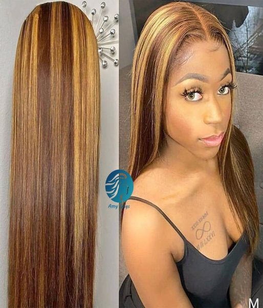 

honey blond ombre color invisible full lace wig preplucked hairline highlight 150 lace front human hair wigs brazilian for black 7354202, Black;brown