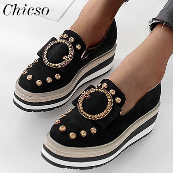 

autumn platform shoes women 2023 new british style ladies metal buckle slip on comfy loafers 34-40 female single shoes, Black