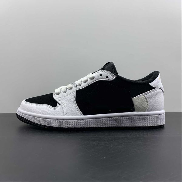 

men shoes 1s low white black gold dm7866-101 basketball shoes sports sneakers real leather color with og box