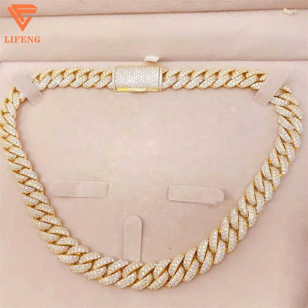 

hip-hop vvs moissanite diamond fashion jewelry body chain18mm 3rows gold plated cuban necklace chain, Silver