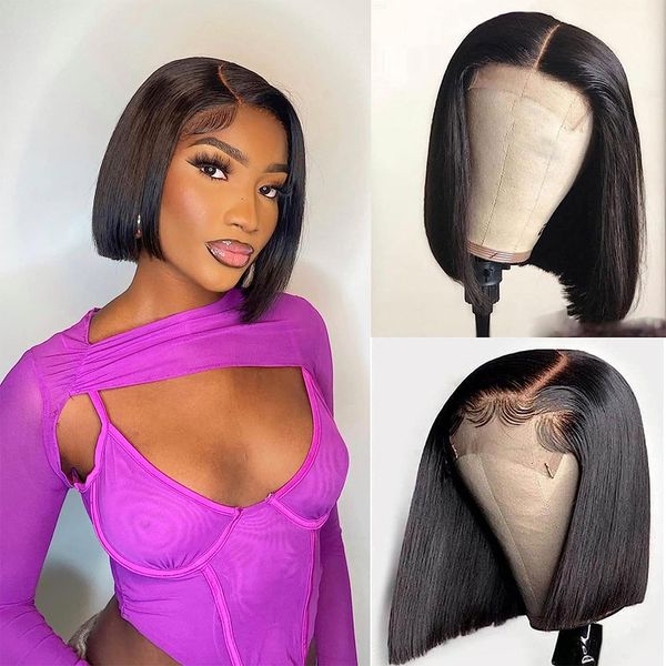 

bone straight bob wig lace front human hair wigs for women bob wig hd transparent lace closure wig glueless wig human hair 180%, Black;brown