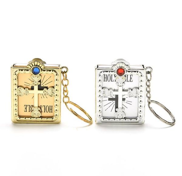 

keychains 2021 special mini sacred bible religious english key chain in miniature christian spiritual paper jesus gift cover7931882, Silver