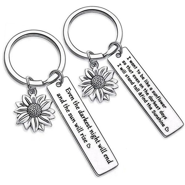 

sunflower keychain friendship jewelry friend gift stainless steel lettering key chain women bag charms, Silver
