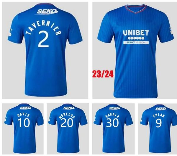 

23 24 glasgow rangers soccer jerseys 2023 2024 home blue sakala kent tavernier morelos colak hogan football shirt men kids kit fans player v, Black;yellow