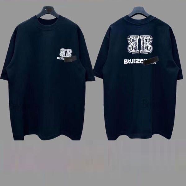 

new b home front and back logo bb anti-letter embroidery short sleeves fashion loose crewneck inst shirt, White;black