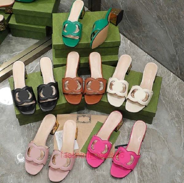 

designers low heeled leather sandals women interlocking high-quality real leather slippers g cut-out slide sandal calf ladies fashi www, Black