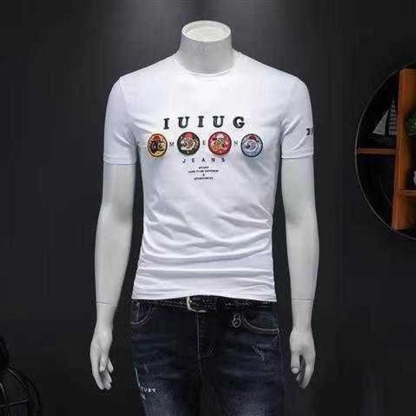 

light luxury men's silk cotton short sleeve t-shirt, White;black