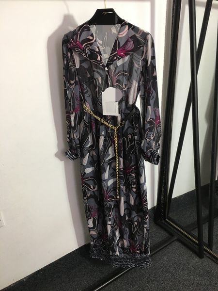 

518  2023 runway dress crew neck long sleeve black dress empire brand same style dress flora print womens clothes 20233990