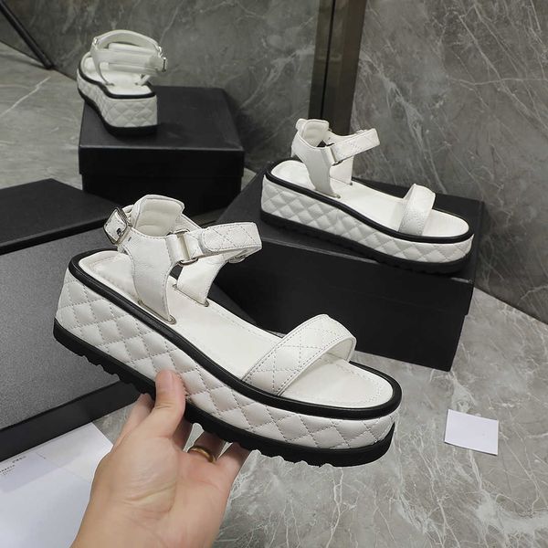 

women shoes genuine leather sandals wedges med heels flat platform summer beach sewing designer shoes hook loop zapatillas mujer, Black