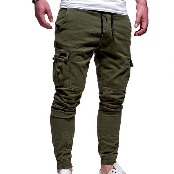 

casual joggers pants solid color men cotton elastic long trousers homme military cargo pants leggings, Blue