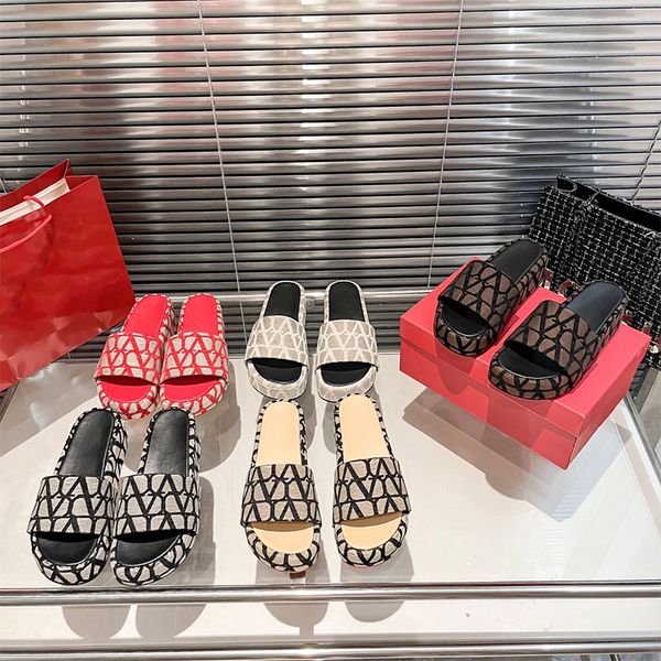 

designer sandals women luxury flats thick bottom flip flops embroidered printed women summer sandals slide summer fashion wide flat slipper, Black
