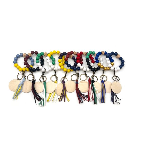 

personalized wood disc beaded stretched tassel school design wristlet keychain, Silver