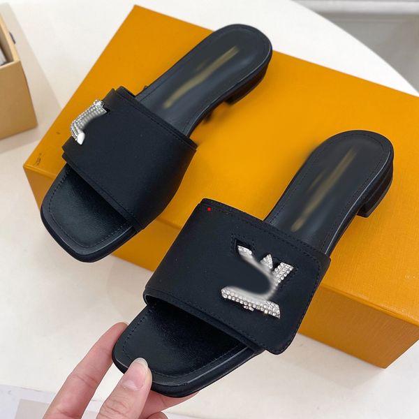 

2023 fashion designer slippers women slipper ladies flat slides fashion summer beach sandals brand leather flip flops -462, Black