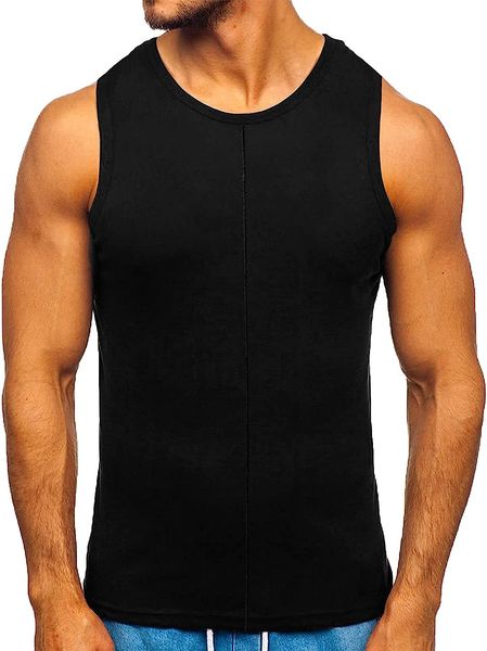 

men's tank sleeveless cotton gym workout muscle tank crew neck shirts, White;black