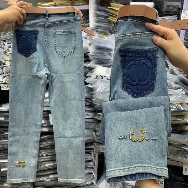 

eight-point smoke pipe pants 2023 spring/summer new women's washed high waisted jeans straight leg pants, Blue