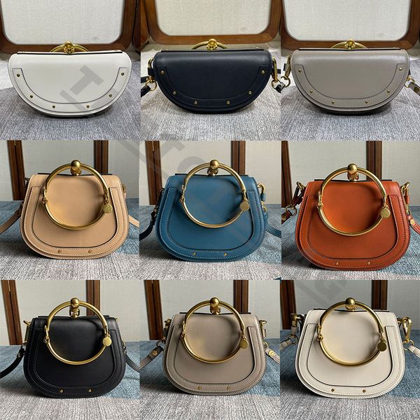 

new nile bag designer leather shoulder messenger bag women half moon handbag metal ring saddle handle bracelet crossbody bags