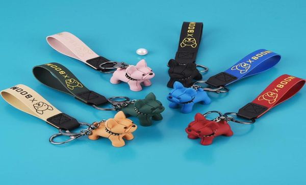 

6 colors fashion leather cord keychain cute french bulldog keychain animal dog keyring holder bag charm trinket bag accessories1847003, Silver