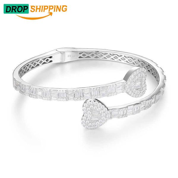 

dropshipping fashion gold plated silver baguette diamond love heart cuff bracelet bangle for women girls