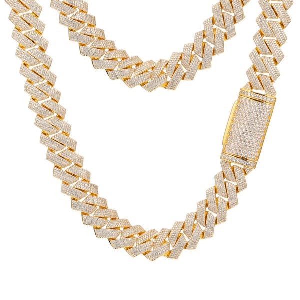 

dropshpping new arrival luxury 20mm real gold plated brass 4 rows aaaaa cz diamond iced out cuban link chain necklace for men, Silver